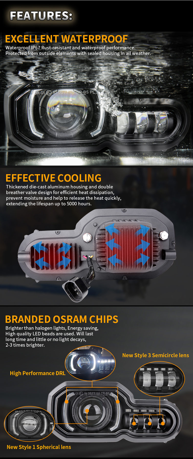 Características de los faros LED BMW F700GS / faros LED BMW F650GS