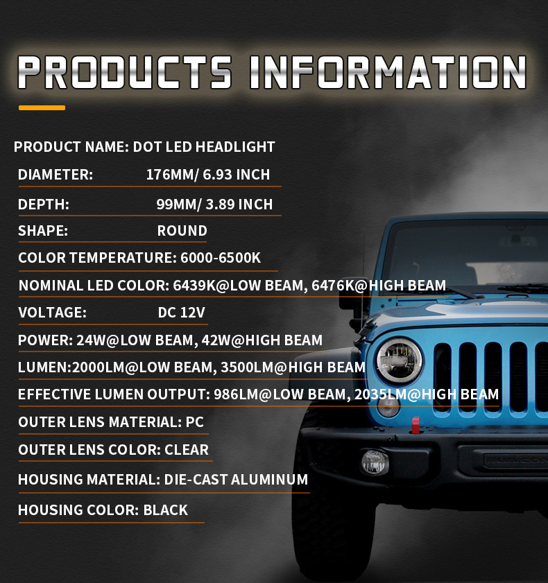 Especificación de los faros LED Jeep JK
