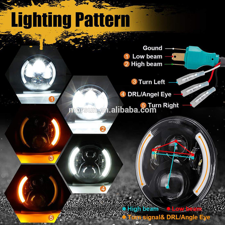Patrón de luces de faros de motocicleta con señales de giro integradas