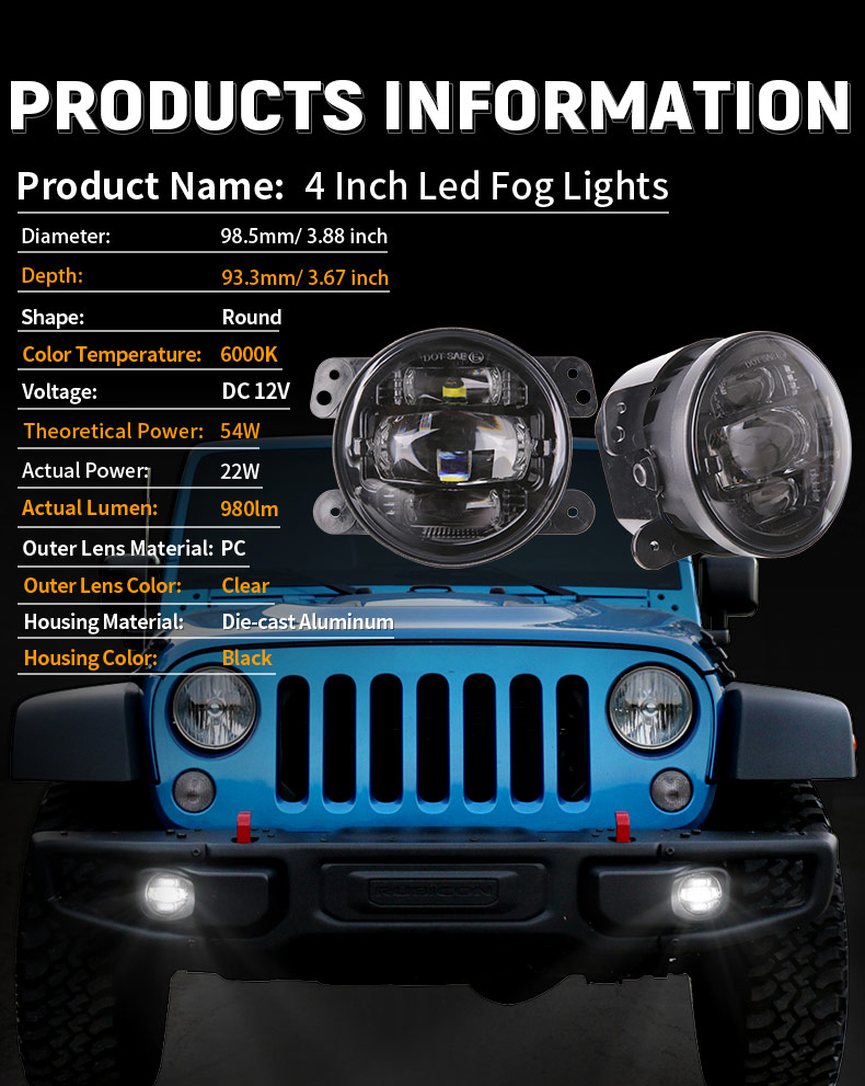 Paramètres des phares antibrouillard Jeep JK Led