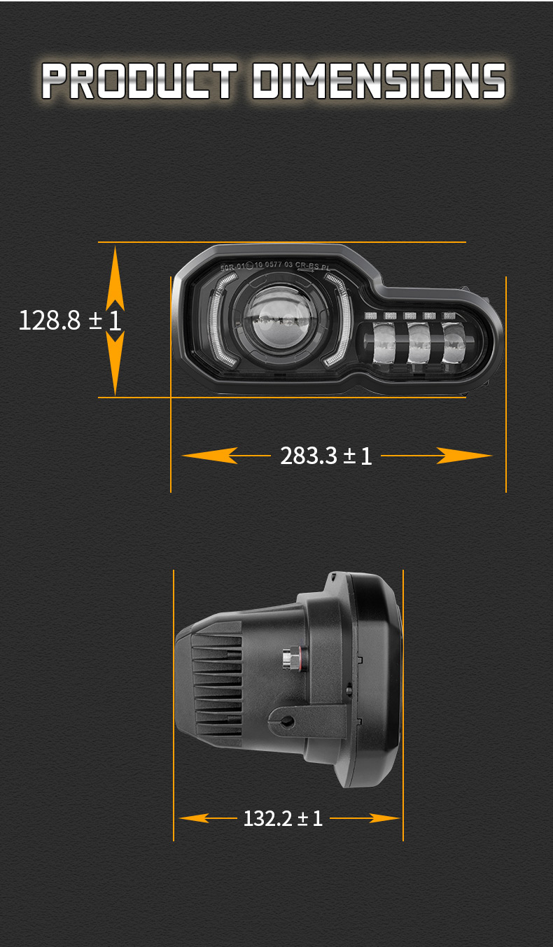 Dimensions des phares à LED BMW F800GS 2008-2018