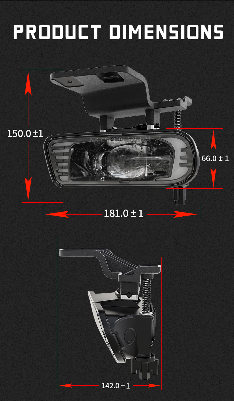 Dimensions du kit d'antibrouillard Chevy Silverado 1500