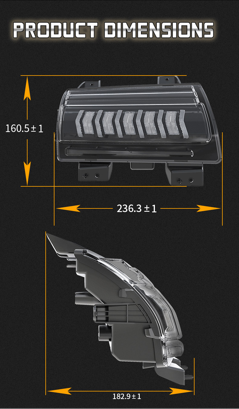 Dimensions des clignotants séquentiels Jeep JL