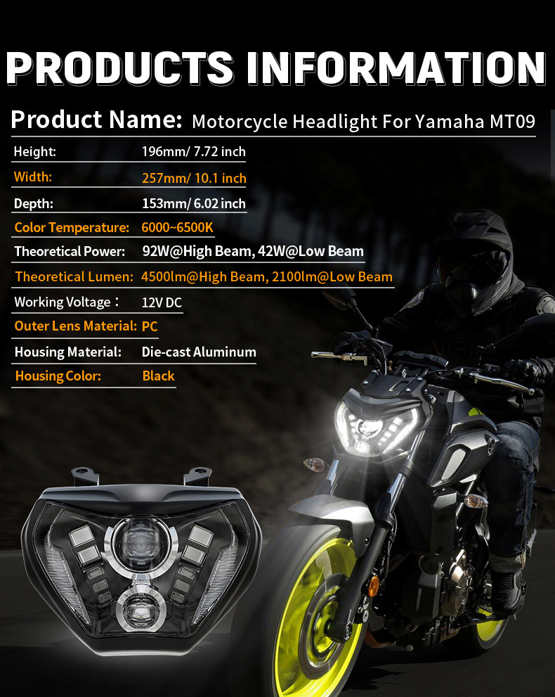 Custom Yamaha MT 09 Specifiche del faro a led aftermarket