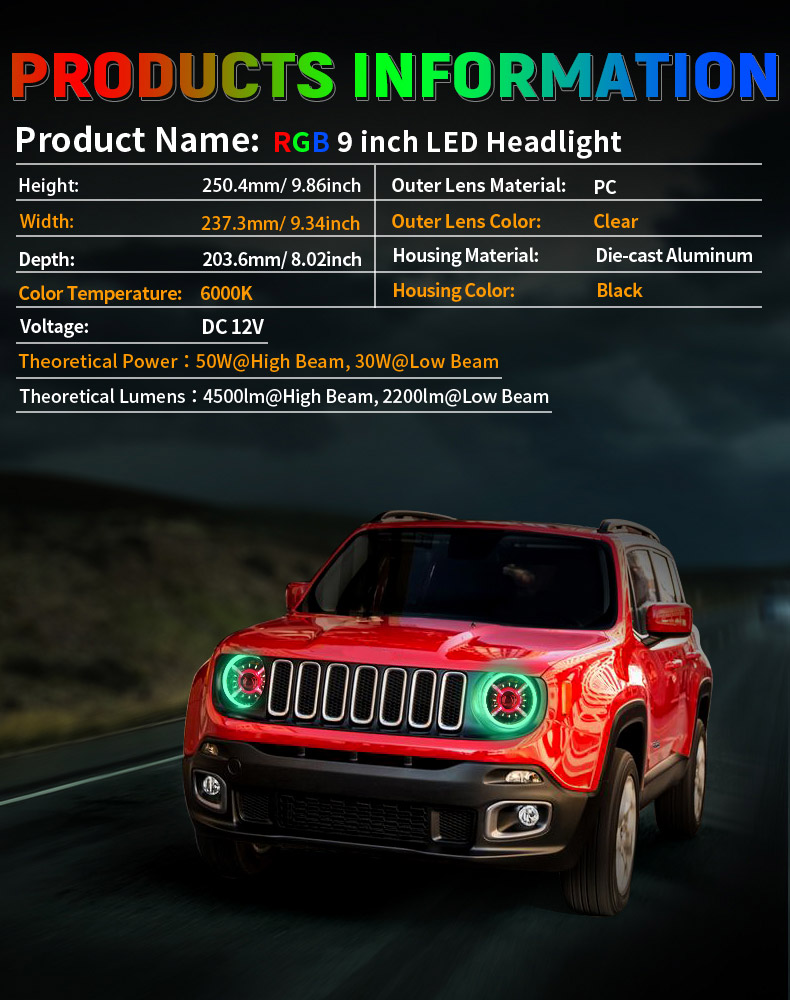 Fari Halo Jeep Renegade RGB che cambiano colore