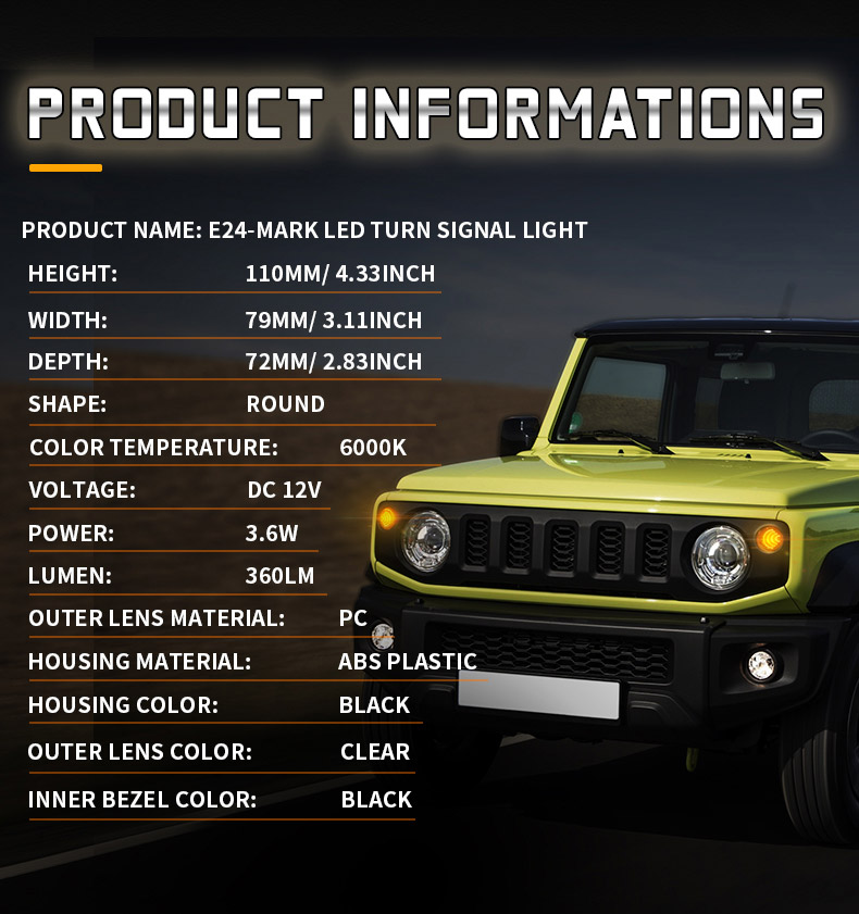 Especificação dos indicadores de direção dianteiros com LED do Suzuki Jimny