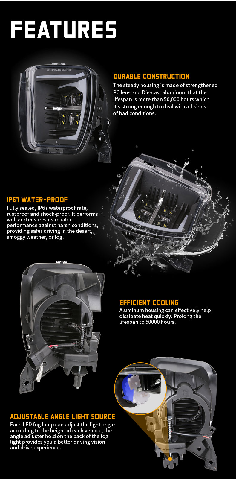 Características do conjunto de faróis de nevoeiro Dodge Ram 1500 2013-2017