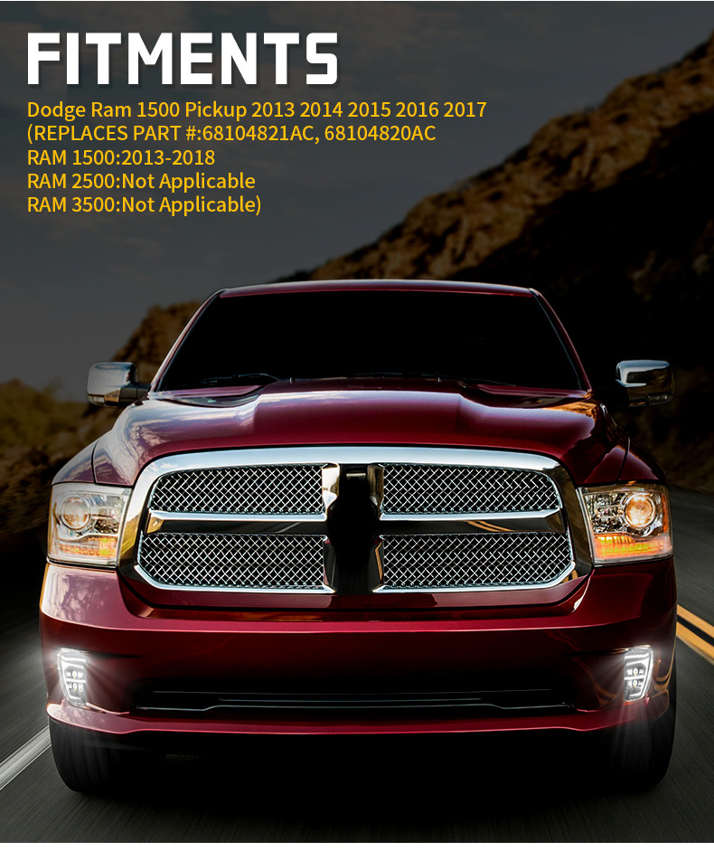 Montagem do conjunto do farol de neblina Dodge Ram 1500 2013-2017