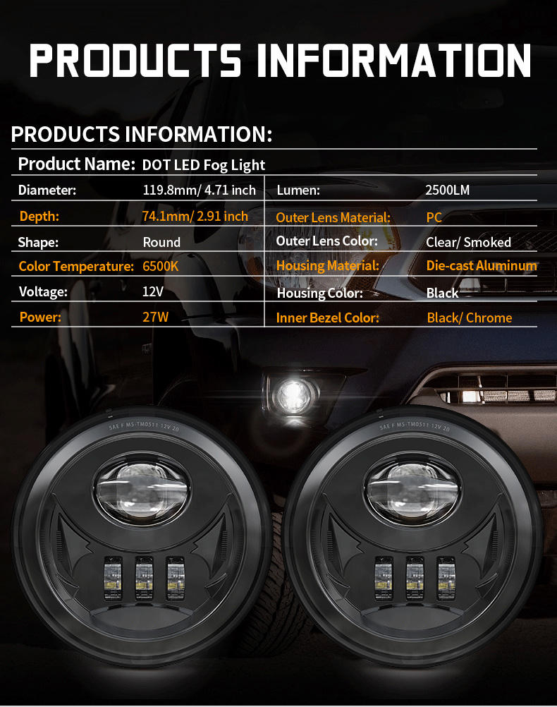 Технические характеристики светодиодных противотуманных фар Toyota Tacoma 2005-2011 гг.