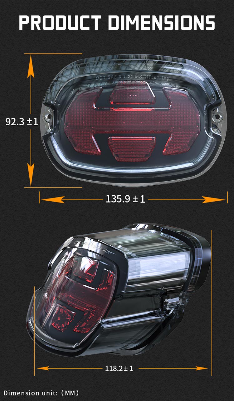 Размеры запасных задних фонарей Harley Davidson Sportster