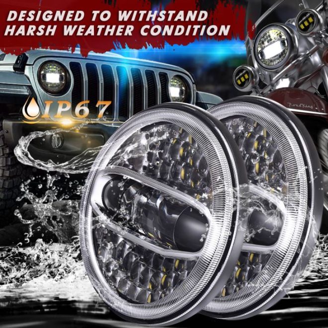 7 Led Driving Headlight Round Headlight With Halo Ring For Harley For Jeep