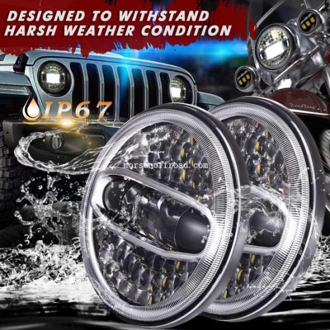 7“ Led Headlight With Conversion Halo For Harley & For Jeep Wrangler JK