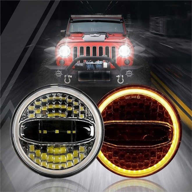 Morsun LED Headlight For Jeep Harley 7inch Round Headlamps Hi-lo Beam With Angel Eyes 12v 108W