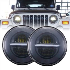 Morsun Round LED Headlamps With Halo Angel Eyes DRL Headlight For Jeep Wrangler JK