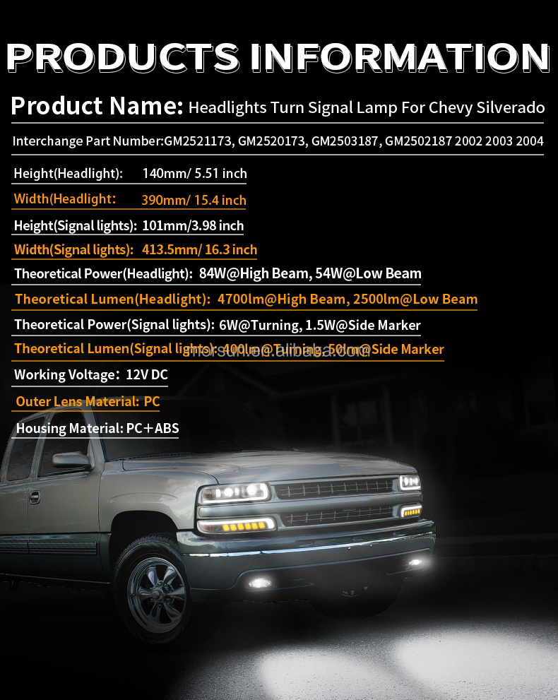 Specification of 2002 Chevrolet Silverado 1500 headlights