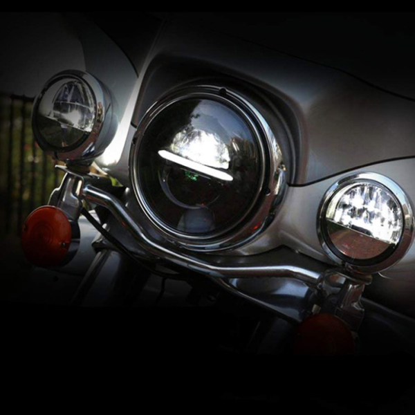 12V 5.75 Tolline ümmargune LED -esitule must sliver 575 Tolli Harley projekti esitule - Pilt 8