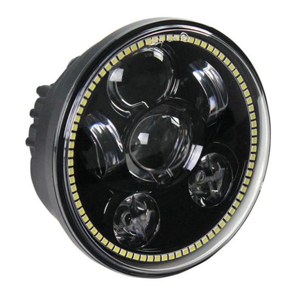 5.75 INCHE PED ROUND HEADLIGHT DOT 575 Gipangulohan ang headlamp nga adunay puti nga gipangulohan nga Halo nga singsing alang sa Harley Sportster, Dinena, Ang uban sa Indian Scout - Hulagway 2