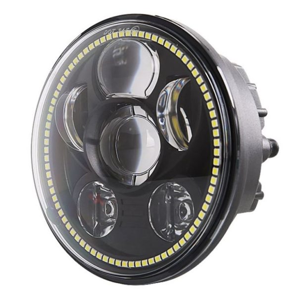 5.75 INCHE PED ROUND HEADLIGHT DOT 575 Gipangulohan ang headlamp nga adunay puti nga gipangulohan nga Halo nga singsing alang sa Harley Sportster, Dinena, Ang uban sa Indian Scout - Hulagway 3