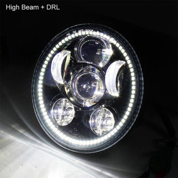5.75 INCHE PED ROUND HEADLIGHT DOT 575 Gipangulohan ang headlamp nga adunay puti nga gipangulohan nga Halo nga singsing alang sa Harley Sportster, Dinena, Ang uban sa Indian Scout - Hulagway 6