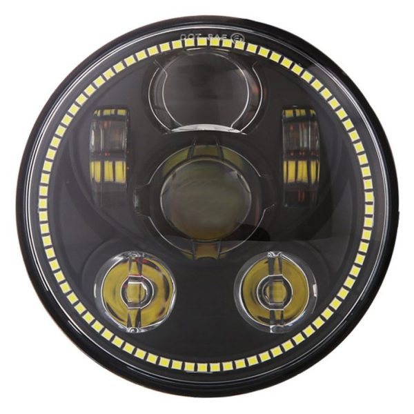 5.75 INCHE PED ROUND HEADLIGHT DOT 575 Gipangulohan ang headlamp nga adunay puti nga gipangulohan nga Halo nga singsing alang sa Harley Sportster, Dinena, Ang uban sa Indian Scout