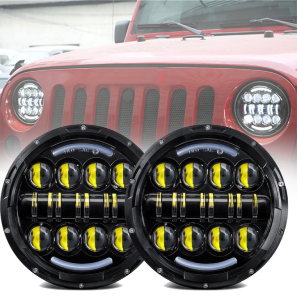 7 កាំរស្មីក្បាលទី 80W សម្រាប់រទេះរុញ Jeepl ជាមួយ Jeep Withles ជាមួយនឹងសញ្ញាវេនវេនពេលថ្ងៃរត់ពន្លឺ