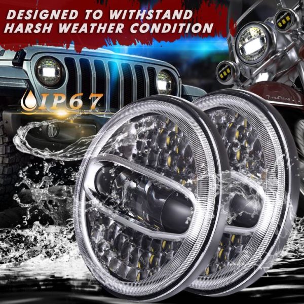 7 LED vairavimo priekiniai žibintai apvalūs priekiniai žibintai su halo žiedu „Harley“ už „Jeep“