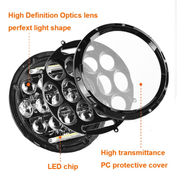 7 Tuuman pyöreät LED -ajovalojen lamput 75W 7 Tuuman moottoripyörän LED -ajovalot DRL Ajova kevyt ajovalaisin Jeep Harley Davidsonille - Kuva 4