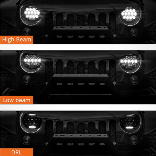 7 Tuuman pyöreät LED -ajovalojen lamput 75W 7 Tuuman moottoripyörän LED -ajovalot DRL Ajova kevyt ajovalaisin Jeep Harley Davidsonille - Kuva 7
