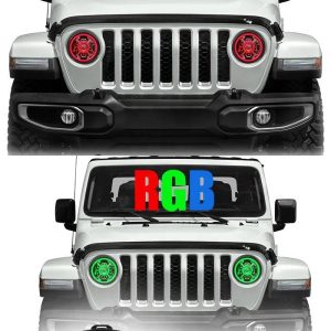 9 Colių spalvos keičiantis RGB LED halo žibintai, skirtas „Jeep Wrangler JL“ 2018 2019