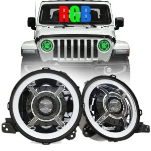 Nauja atvykimo spalva keičiasi 9 Colių LED halo žibintai „Jeep Wrangler JL“ 2018+ RGB JL LED priekiniai žibintai