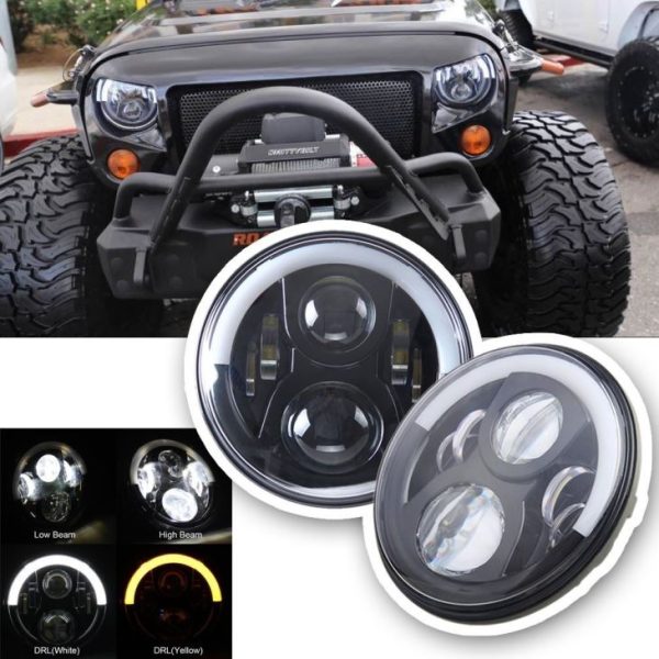Lampu Halo Half LED untuk Jeep Wrangler JK TJ LJ CJ 7 Inci separuh lampu depan untuk jk jk - Imej 5