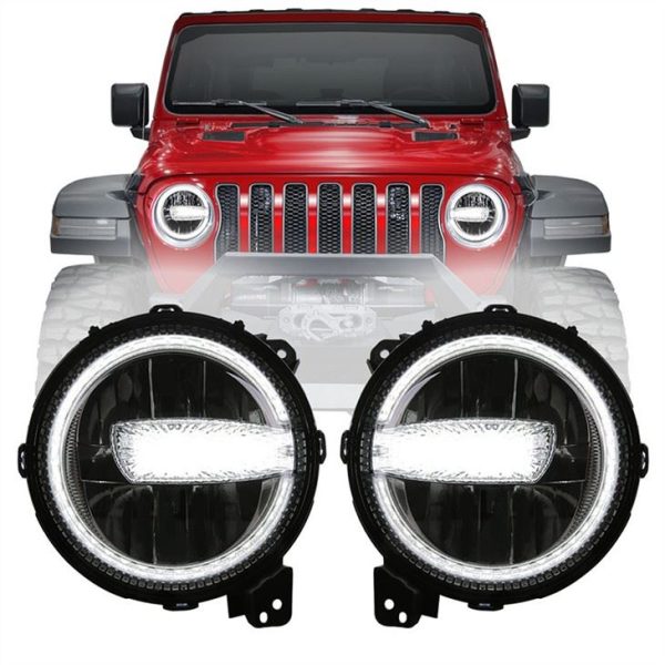 Morsun 9inch Led Headlight White Drl Para kay Jeep Wrangler JL Rubicon 2018 2019
