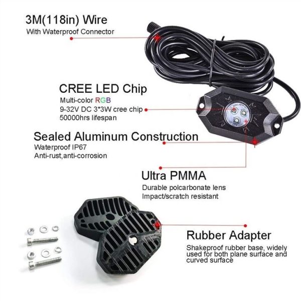 Morsun Auto Parts Wireless Rock světla s ovládáním aplikací pro Jeep Wrangler UTV ATV Music Play 8Pod - Obraz 4