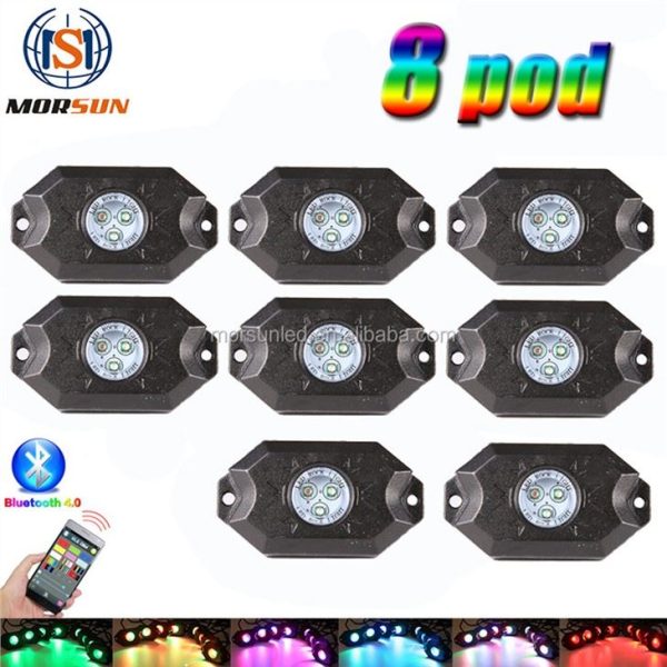 Morsun Auto Parts Wireless Rock světla s ovládáním aplikací pro Jeep Wrangler UTV ATV Music Play 8Pod
