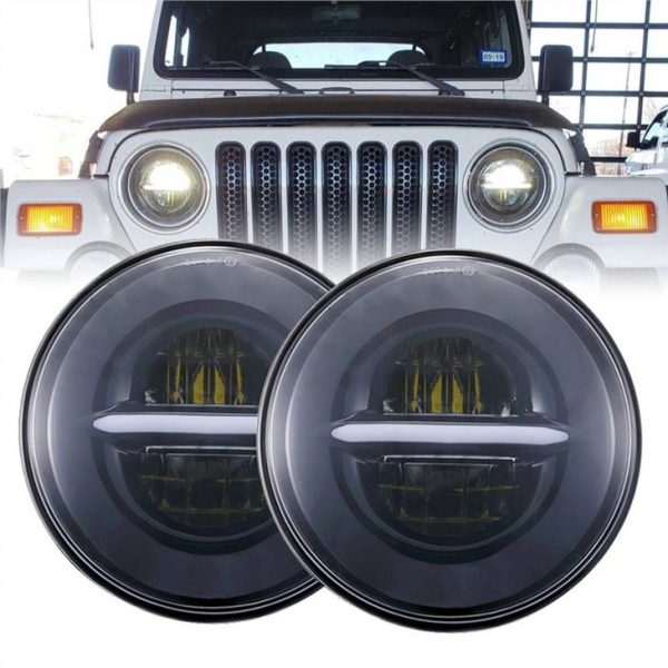 „Morsun Round LED“ priekiniai žibintai su „Halo Angel Eyes“ DRL priekiniu žibintu Jeep Wrangler Jk