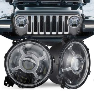 Bag-o 9 Ang pulgada nga mga headlight mao ang HaO DRL alang sa Jeep Wrangler JL 2018 2019 Gi-upgrade ang taas nga headlight sa taas nga beam nga adunay mga suga nga nagdagan sa maadlaw