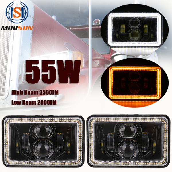 4x6 Inch LED Square Headlight With Hi/Lo Beam For Jeep & For Kenworth