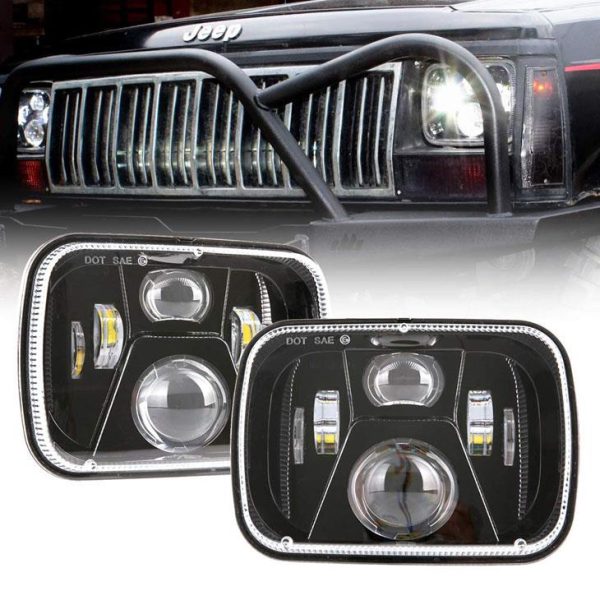 5x7 Inch LED Rectangle Headlight 60W With Hi/Lo Beam For Jeep YJ XJ MJ & For Off-road
