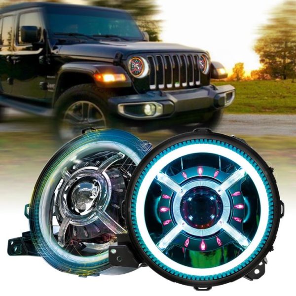 9 Inch Round Jeep JL 2018 RGB Ring Jeep Wrangler Color Changing Halo Led Headlights